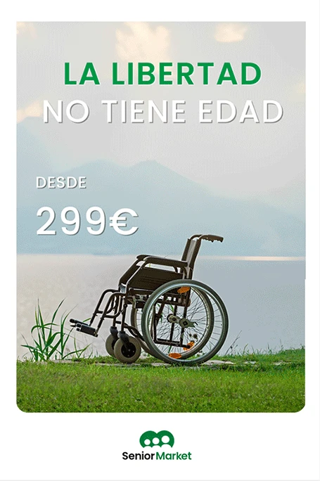 Print poster: La libertad no tiene edad, a wheelchair by a lake, from 299 euros